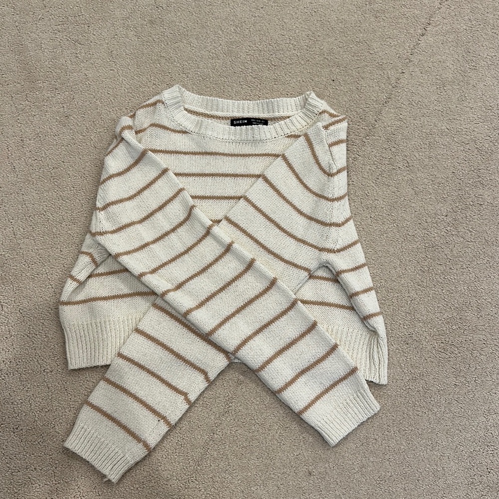 shein cropped brown striped sweater